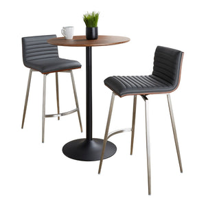 English Elm - Mid-century Modern 3 Piece Counter Bar Set Swivel Stools Walnut Faux Leather Grey B202S01417