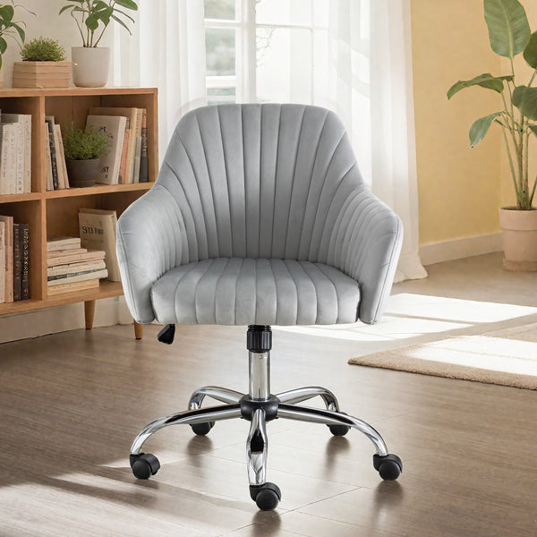 English Elm Accent breathable fleece office leisure chair with streamlined backrest, adjustable height & casters for modern spaces Light Gray W1521108569