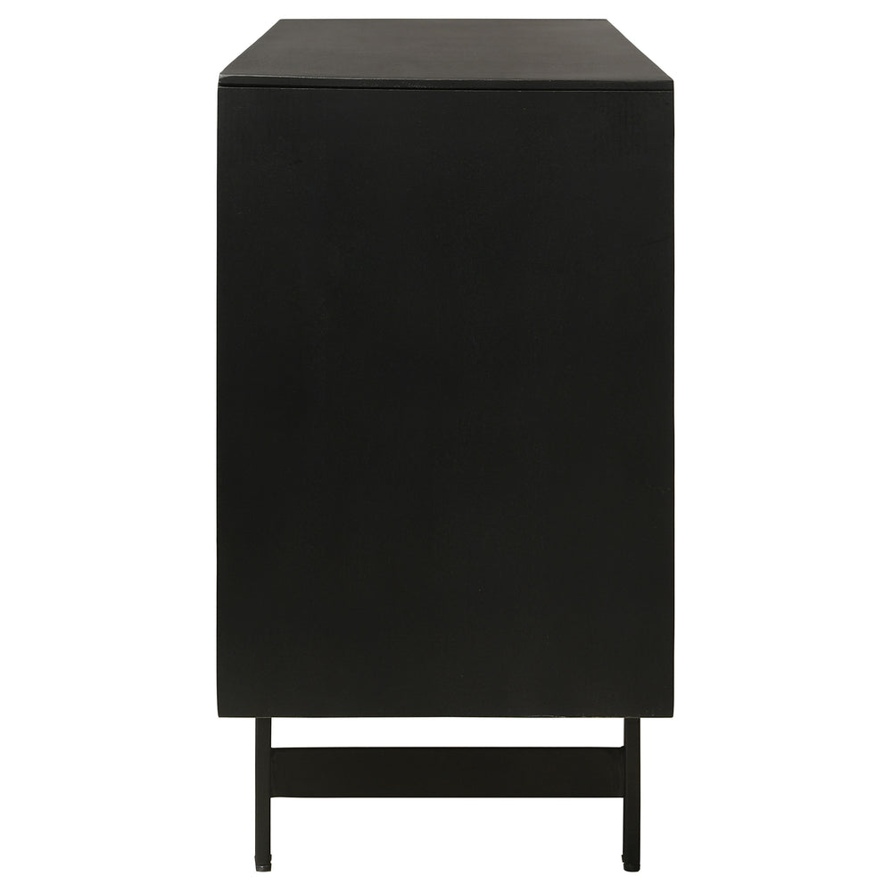 English Elm Madrid Rustic Natural & Black 3-Door Accent Cabinet with Textured Wood Doors, Adjustable Shelves, Iron Knobs (64"W) B062P358339
