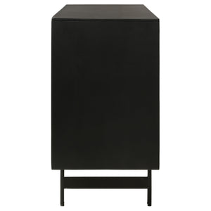 English Elm Madrid Rustic Natural & Black 3-Door Accent Cabinet with Textured Wood Doors, Adjustable Shelves, Iron Knobs (64"W) B062P358339