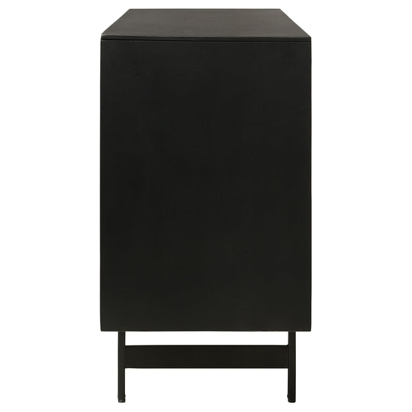 English Elm Madrid Rustic Natural & Black 3-Door Accent Cabinet with Textured Wood Doors, Adjustable Shelves, Iron Knobs (64"W) B062P358339