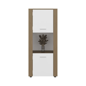English Elm Hyder Two-tone Oak Vertical Bookcase with Concealed Doors and Open Display Shelf B097P474311