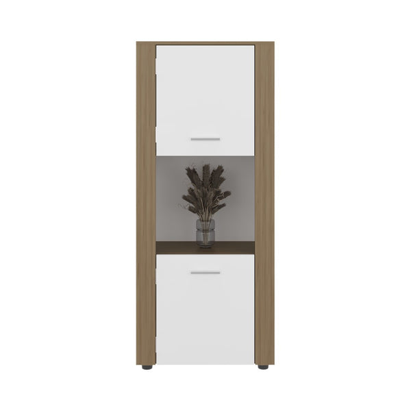 English Elm Hyder Two-tone Oak Vertical Bookcase with Concealed Doors and Open Display Shelf B097P474311