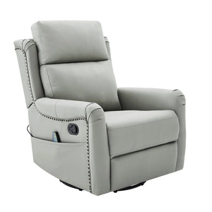 English Elm Modern Swivel Rocker Recliner Pu Leather Chair with Massage Heat and Storage Pocket Grey N763P399629E