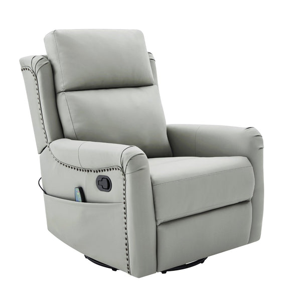 English Elm Modern Swivel Rocker Recliner Pu Leather Chair with Massage Heat and Storage Pocket Grey N763P399629E