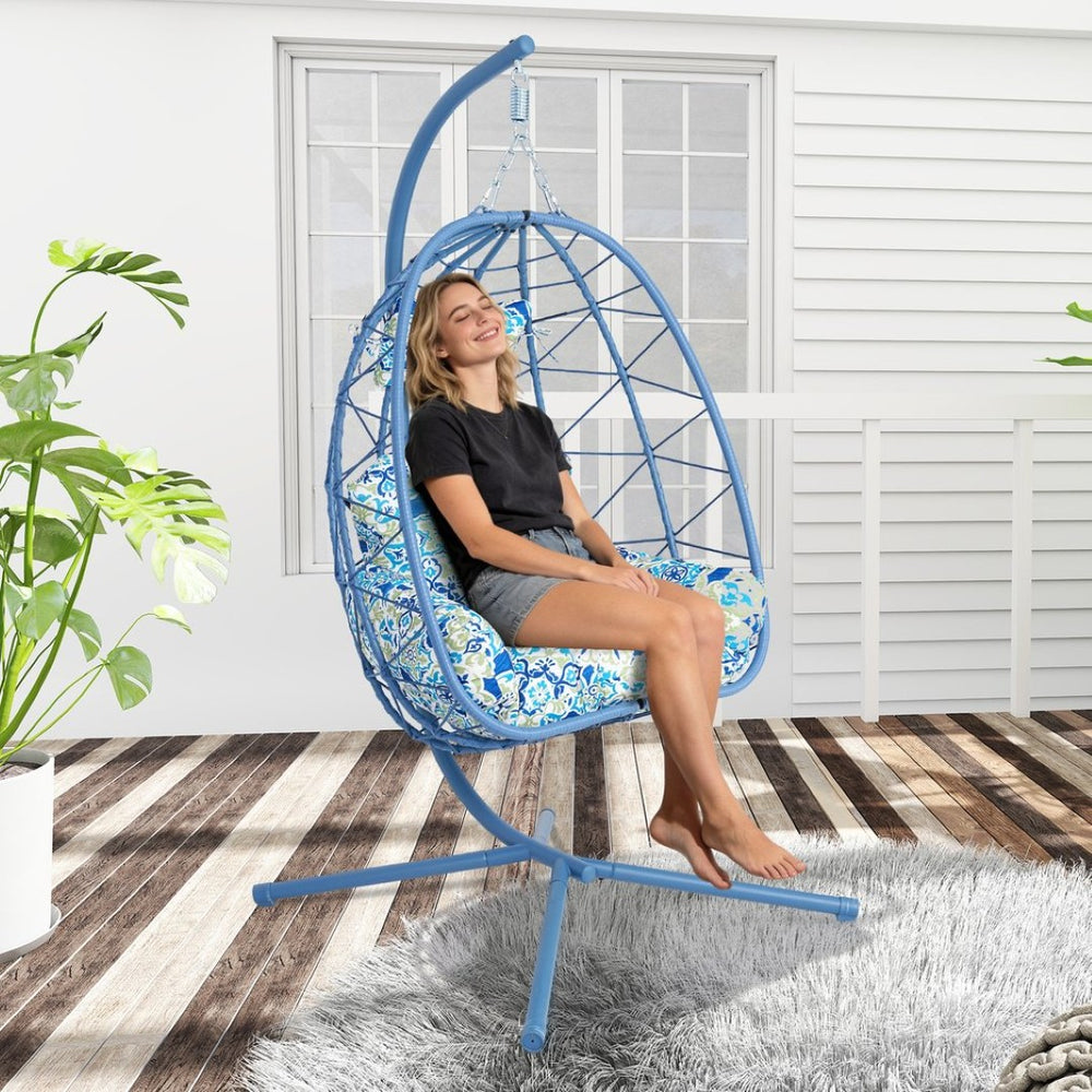 English Elm Hanging Egg Chair with Pe Wicker Stand Ergonomic Swing Seat for Patio or Bedroom T5880P497571