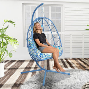 English Elm Hanging Egg Chair with Pe Wicker Stand Ergonomic Swing Seat for Patio or Bedroom T5880P497571