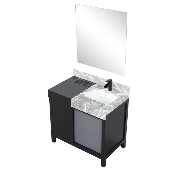 English Elm Black And Grey 36-Inch Bath Vanity Set With Castle Grey Marble Top, Matte Faucet, And Mirror Included B2731S01349