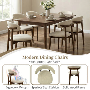 English Elm Wooden Upholstered Dining Chairs Set of 2 Linen Fabric Curved Back Farmhouse Style Beige W3204P456998