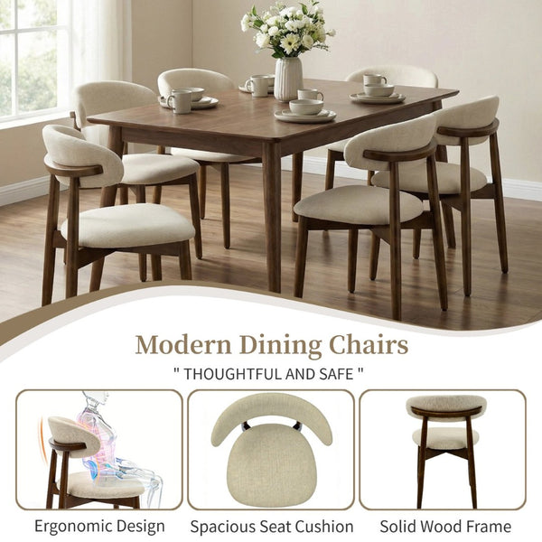 English Elm Wooden Upholstered Dining Chairs Set of 2 Linen Fabric Curved Back Farmhouse Style Beige W3204P456998