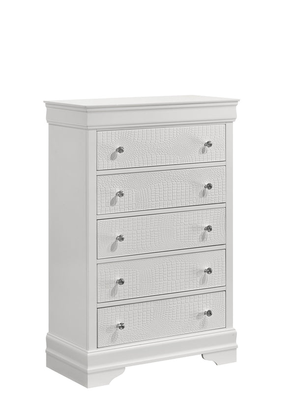 English Elm Blaze Modern 5-Drawer Chest In Elegant White - Stylish Storage With Velvet-Lined Drawer & Smooth Runners G150108717