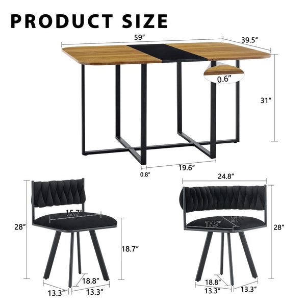 English Elm 7-piece Rectangular Dining Set Faux Marble Velvet Chairs Modern Apartment Table Black,Wood W3875S00130