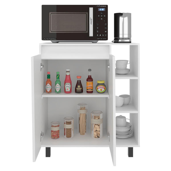 English Elm White Kitchen Storage Cabinet with Open Shelving and Enclosed Doors for Compact Spaces B062P483752