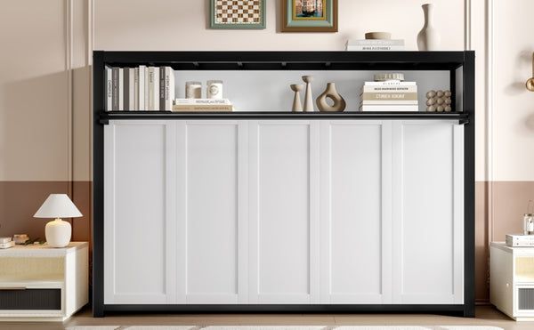 English Elm Twin Space-Saving Murphy Bed With Shelves – Stylish Foldable Metal Wall Bed For Compact Living Spaces W1580S00149-GIGA