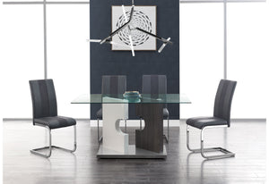 English Elm IRIS Gray Dining Table with Two-Tone Pedestal, Solid Wood & MDF, Stainless Base, Seats 6 B201S00025