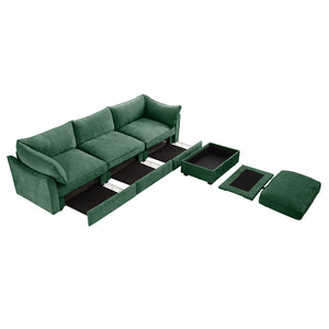 English Elm L-Shaped 3-Seater Sectional Sofa With Movable Ottoman, Soft Chenille, Storage & Modern Design Options W3041S00186