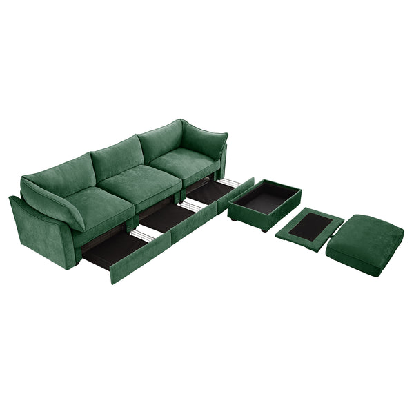 English Elm L-Shaped 3-Seater Sectional Sofa With Movable Ottoman, Soft Chenille, Storage & Modern Design Options W3041S00186