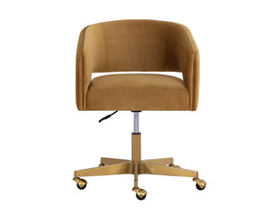 Sunpan Claren Modern Office Chair with Stylish Curvy Design and Elegant Gold Stainless Steel Base Gold Sky
