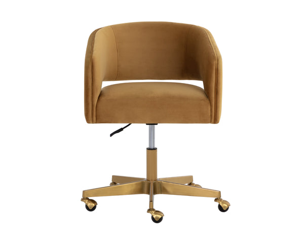 Sunpan Claren Modern Office Chair with Stylish Curvy Design and Elegant Gold Stainless Steel Base Gold Sky