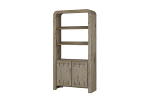 English Elm English Knotty Oak Veneer Tall Bookcase with Bowtie Inlay and Soft Close Doors B2699P443214