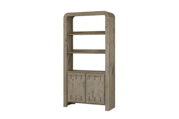 English Elm English Knotty Oak Veneer Tall Bookcase with Bowtie Inlay and Soft Close Doors B2699P443214