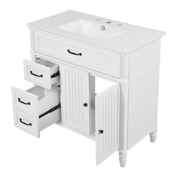 English Elm [video] 36 Inch Freestanding Bathroom Vanity Acacia Wood Legs Ceramic Sink Soft Close White N759S340019K