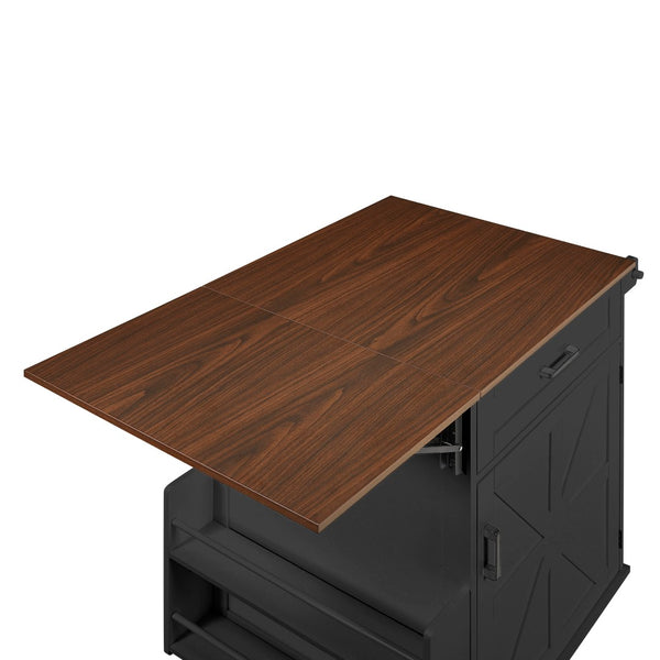 English Elm K&k Farmhouse Rolling Kitchen Cart with Drop Leaf Drawer Open Rack Lockable Wheels Black N707P404539B