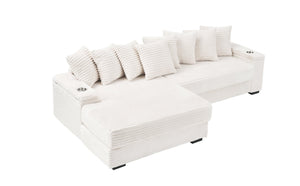 English Elm 111.4-inch corduroy L-shaped sofa with reversible chaise, armrest cup holders, lockers, sturdy frame Beige W1278S00103