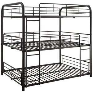 English Elm Full Triple Decker Bed with Two Ladders, Metal Guard Rails & Sturdy Full Metal Frame in Sand Black Finish B2741S00346