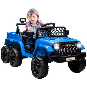 English Elm Qaba 12v Four Motor Kids Electric Ride on Truck with Trailer and Parent Remote Light Blue W2225P249886
