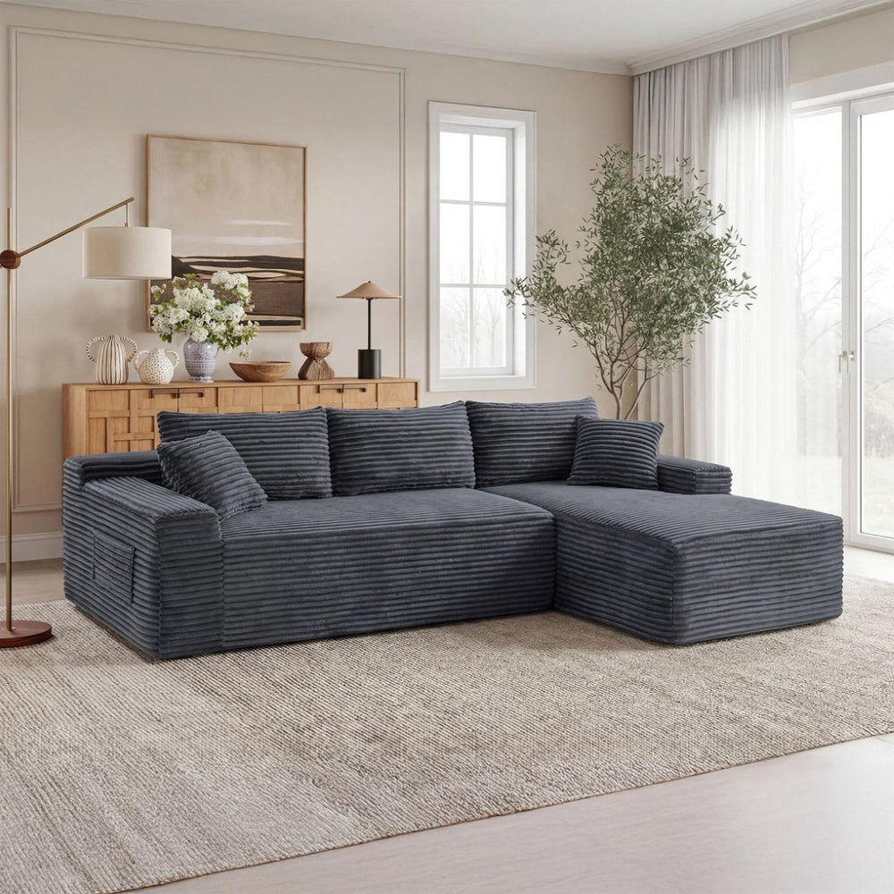 English Elm 94.5" Jumbo Corduroy Cloud Sectional Deep Seat L-shape Couch for Living Room W5515P479905