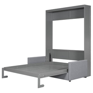 English Elm Queen Murphy Bed with Linen Cushion Sofa Folds Flat for Studio or Guest Room LP000891AAE