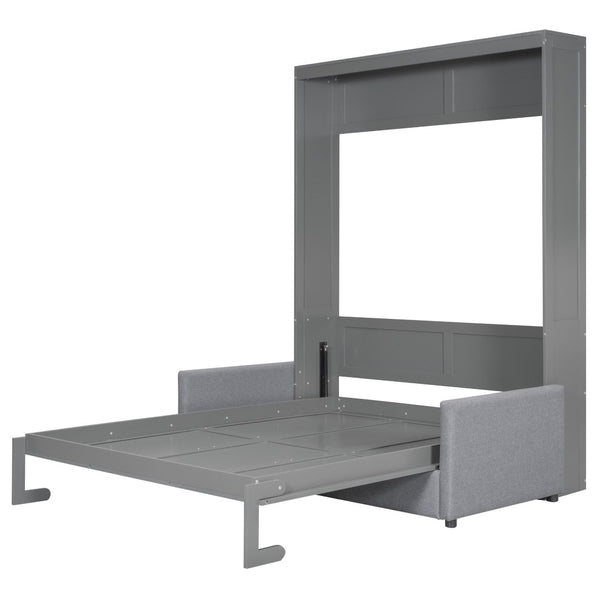English Elm Queen Murphy Bed with Linen Cushion Sofa Folds Flat for Studio or Guest Room LP000891AAE