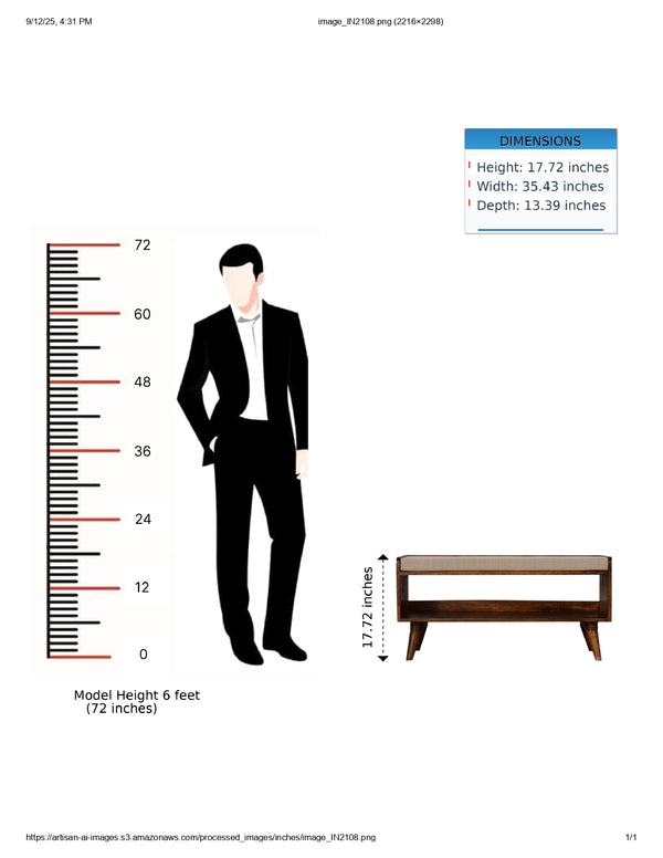 English Elm Mud Linen Nordic Storage Bench - Upholstered Beige With Chestnut Base For Stylish Organization B182P166541