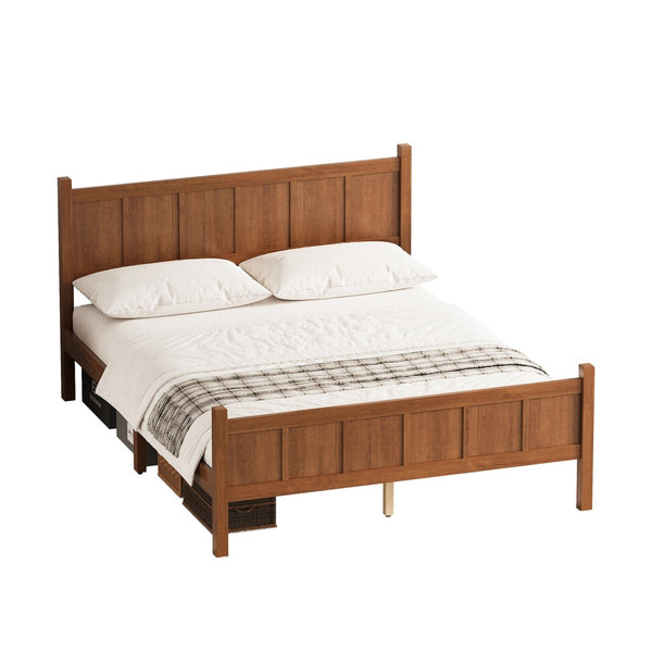English Elm Queen Platform Bed Shaker Farmhouse Style with Vertical Slat Headboard and Wood Grain Finish Walnut N733P422480D