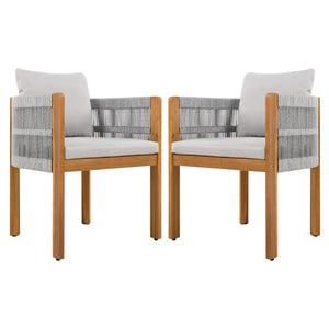 English Elm Christopher Knight Home® - Acacia Outdoor Dining Chairs Set of 2 with Rope Handles, Waterproof Washable Cushions, 400 lb Capacity Grey,Teak N779P279983G