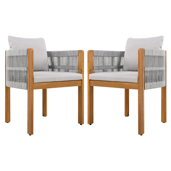 English Elm Christopher Knight Home® - Acacia Outdoor Dining Chairs Set of 2 with Rope Handles, Waterproof Washable Cushions, 400 lb Capacity Grey,Teak N779P279983G