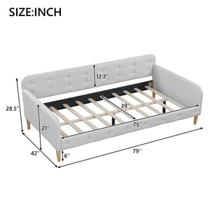 English Elm Twin Upholstered Daybed with Pine Frame and Linen Fabric, Button-Tufted High Sideboard, 79" L Beige N709P266225K
