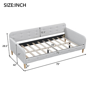 English Elm Twin Linen Upholstered Daybed Button Tufted Sofa Bed for Guest or Bedroom Beige N750P266225K