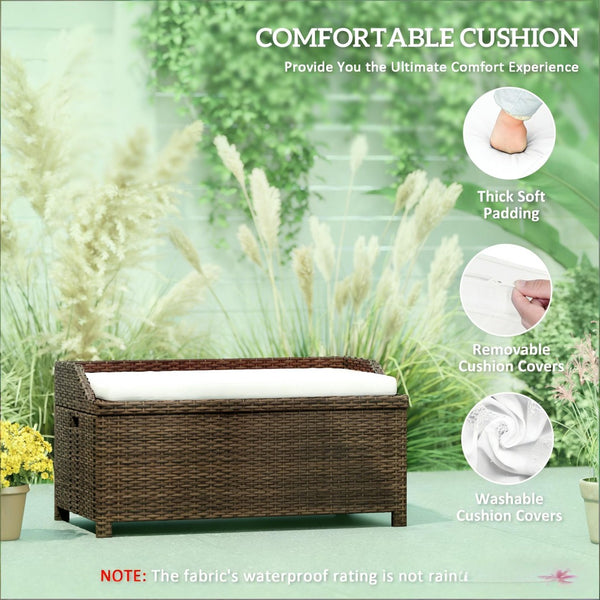English Elm Storage Bench Outdoor Wicker Pe Rattan Patio Seat with 34 Gallon Cushioned Lid T3971P444632