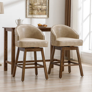 English Elm United We Win Quilted Microsuede Swivel Barstool with Wood Legs and Gold Rivet Trim Apricot W1568P361708