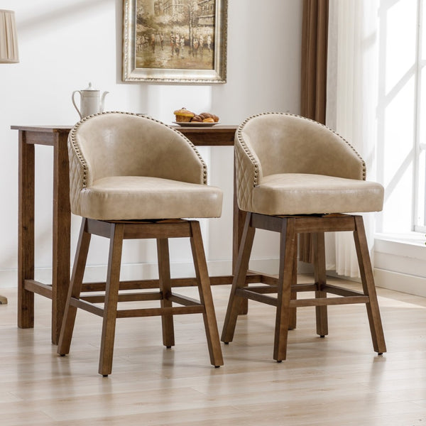 English Elm United We Win Quilted Microsuede Swivel Barstool with Wood Legs and Gold Rivet Trim Apricot W1568P361708