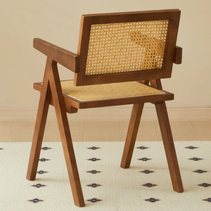 English Elm 2 Walnut Dining Chairs With Rattan Weaving – Ergonomic Solid Wood Armrests For Stylish Comfort W2720P237606