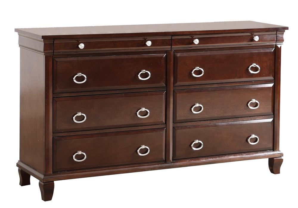 English Elm Triton G9000-D Dresser in Deep Cappuccino with Bevel Mirror, Nickel Hardware, Felt-Lined Drawers — 65" Wide Elegance B078108505
