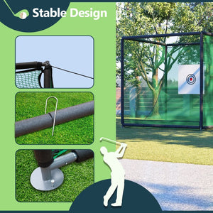 English Elm Golf Practice Cage with Powder Coated Steel Frame Double Layer Net Backyard Training W1422P284885