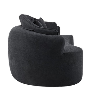 English Elm Curved Four Seat Chenille Sofa with Removable Backrest for Retro Apartment Living Black W3612S00041
