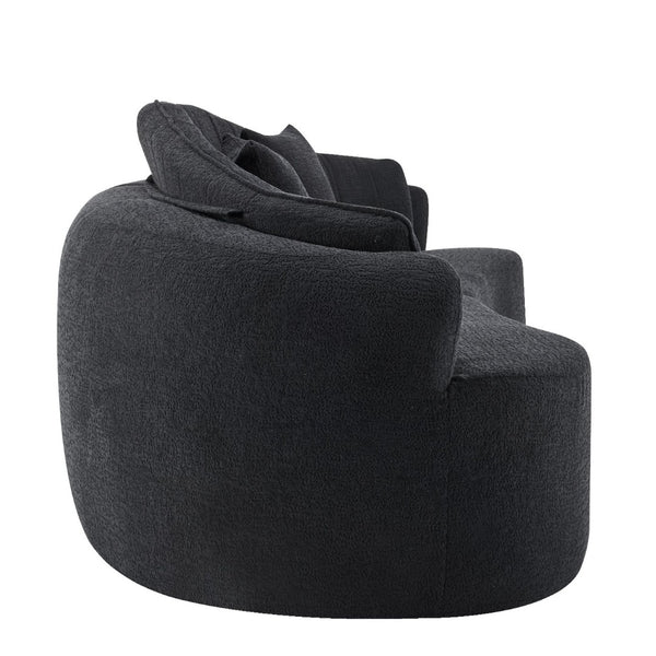 English Elm Curved Four Seat Chenille Sofa with Removable Backrest for Retro Apartment Living Black W3612S00041