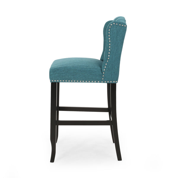 English Elm Christopher Knight Home® - Vienna Tufted Wingback Counter Stools Set of 2 — Button-Tufted Fabric, Nailhead Trim, Rubberwood Frame Teal 64856.00T