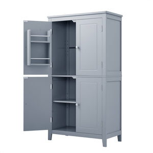 English Elm Elegant Bathroom Floor Storage Cabinet with 4 Doors, Adjustable Shelves, Anti-Tip Design, 28"L x 15"W Grey N725P188461E