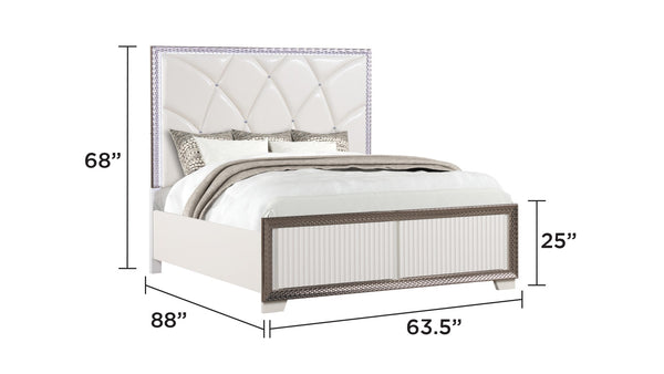 English Elm Fabio Contemporary Queen 5Pc Bedroom Set With Led Lighting, Diamond Accents & White Wood Finish P1 B009S01809-GIGA